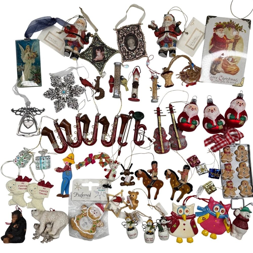 Christmas Ornaments Blown Glass Santa Claus Angels Snowflakes Owls Vtg Lot of 50